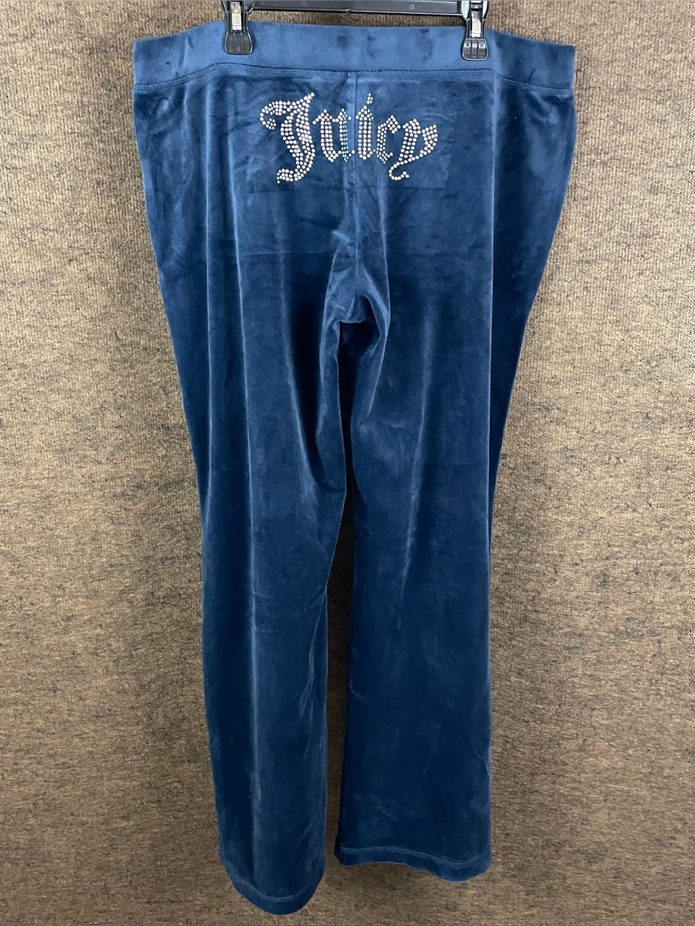 Juicy Couture Track Pants XL Velour Bling Rhinestone Logo Flare Y2K Blue C66